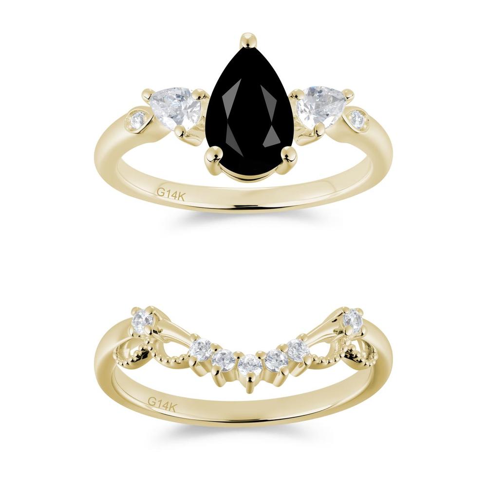 Victorian Milgrain Pear Cut Amethyst Ring Set - LUO Jewelry #gemstone_Black Spinel