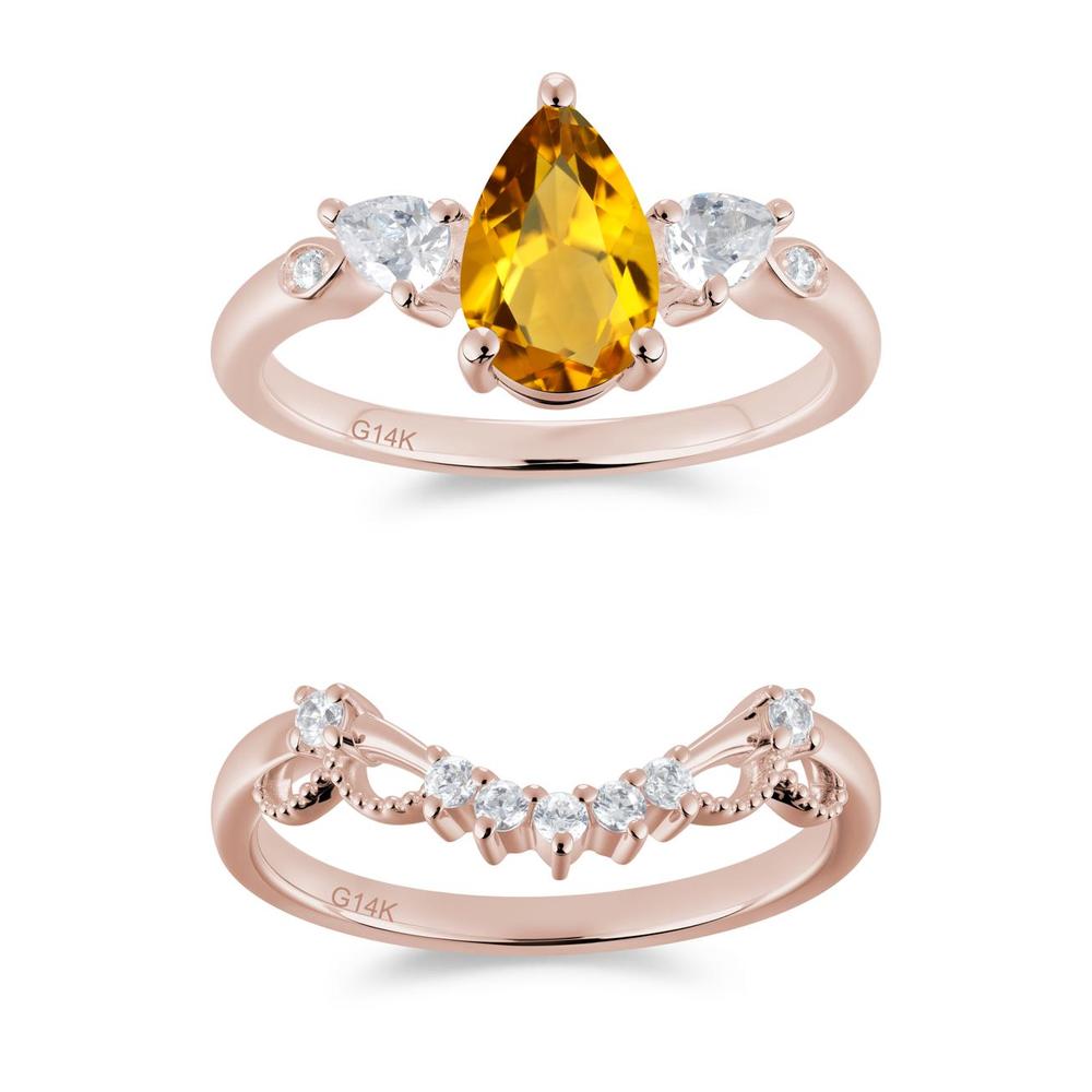 Victorian Milgrain Pear Cut Amethyst Ring Set - LUO Jewelry #gemstone_Citrine