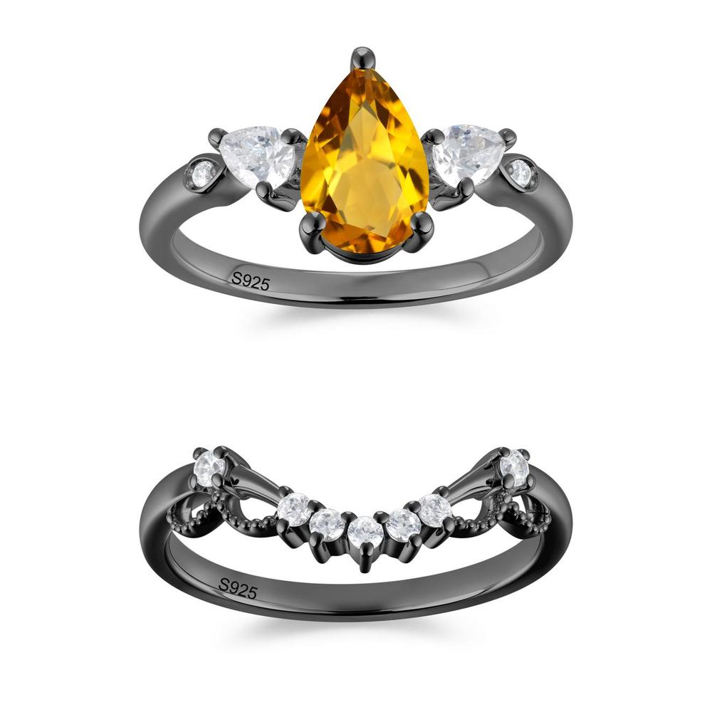 Victorian Milgrain Pear Cut Amethyst Ring Set - LUO Jewelry #gemstone_Citrine
