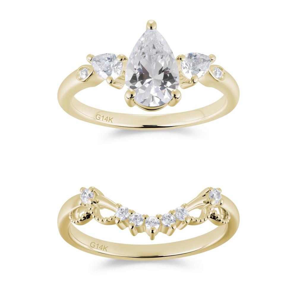 Victorian Milgrain Pear Cut Amethyst Ring Set - LUO Jewelry #gemstone_Cubic Zirconia