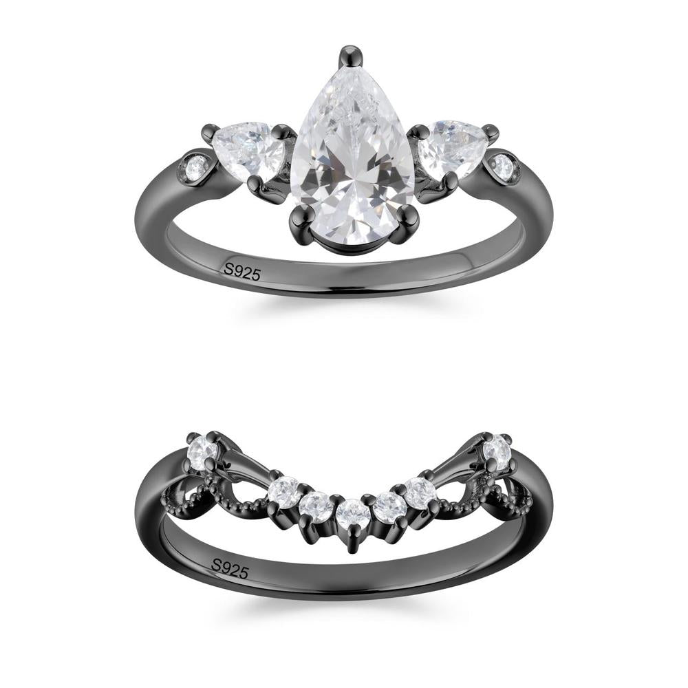 Victorian Milgrain Pear Cut Amethyst Ring Set - LUO Jewelry #gemstone_Cubic Zirconia