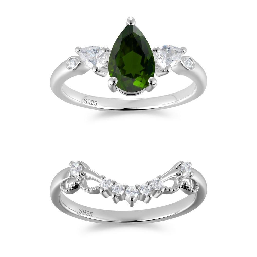 Victorian Milgrain Pear Cut Amethyst Ring Set - LUO Jewelry #gemstone_Diopside