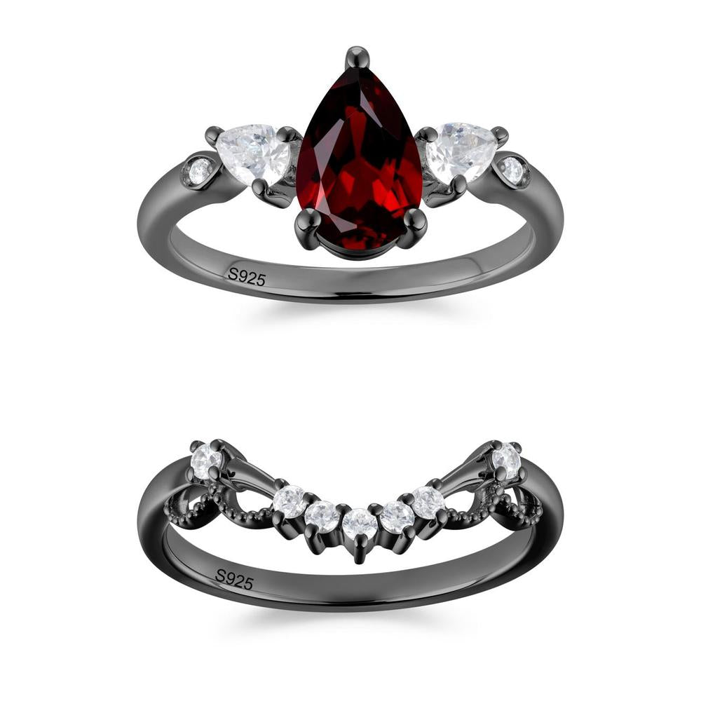 Victorian Milgrain Pear Cut Amethyst Ring Set - LUO Jewelry #gemstone_Garnet