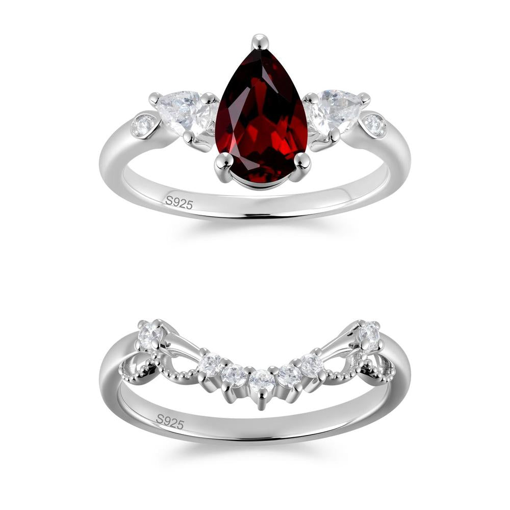 Victorian Milgrain Pear Cut Amethyst Ring Set - LUO Jewelry #gemstone_Garnet