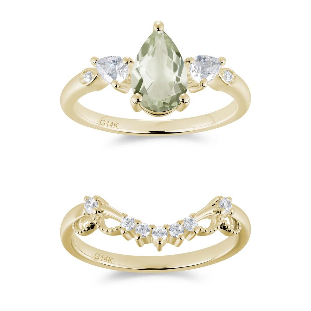 Victorian Milgrain Pear Cut Amethyst Ring Set - LUO Jewelry #gemstone_Green Amethyst
