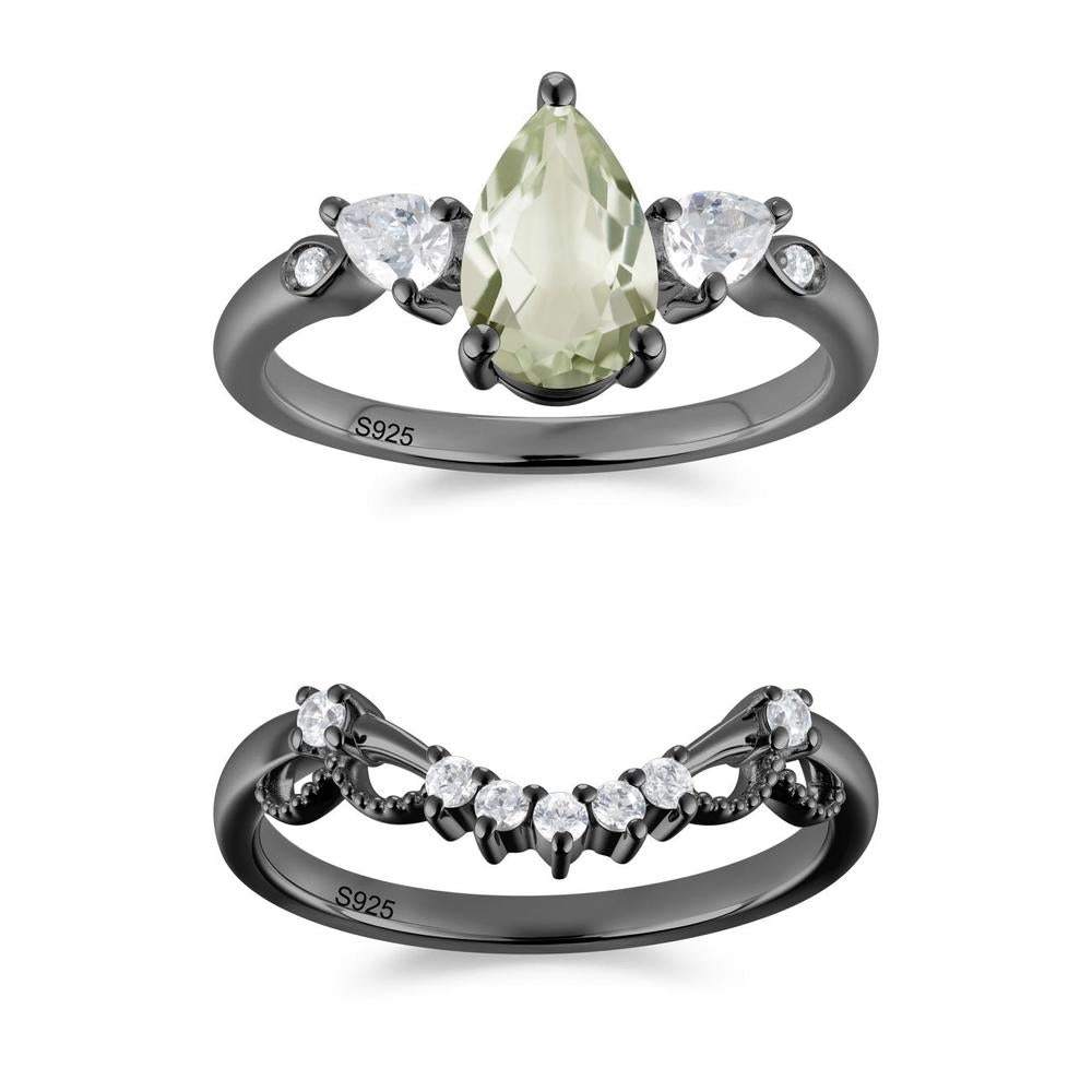 Victorian Milgrain Pear Cut Amethyst Ring Set - LUO Jewelry #gemstone_Green Amethyst