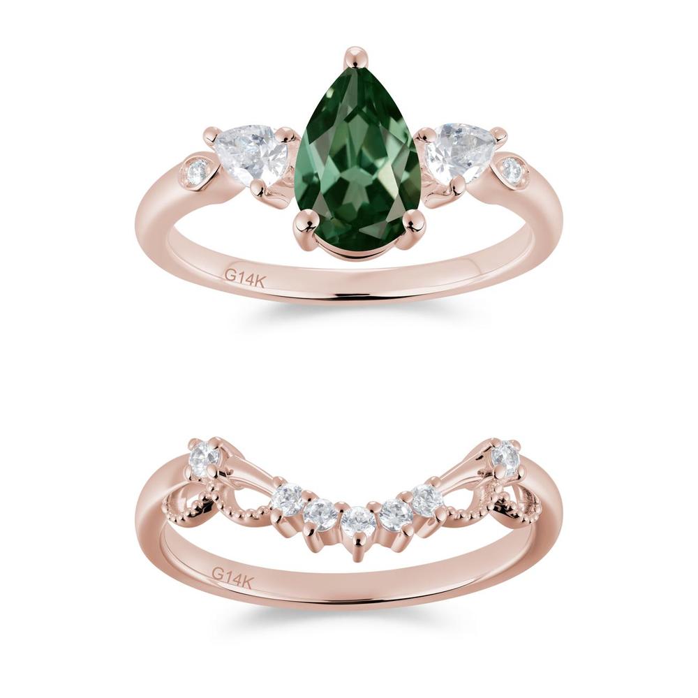 Victorian Milgrain Pear Cut Amethyst Ring Set - LUO Jewelry #gemstone_Green Sapphire