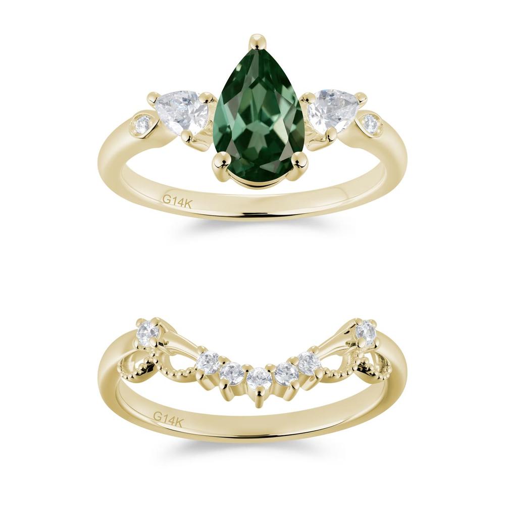 Victorian Milgrain Pear Cut Amethyst Ring Set - LUO Jewelry #gemstone_Green Sapphire