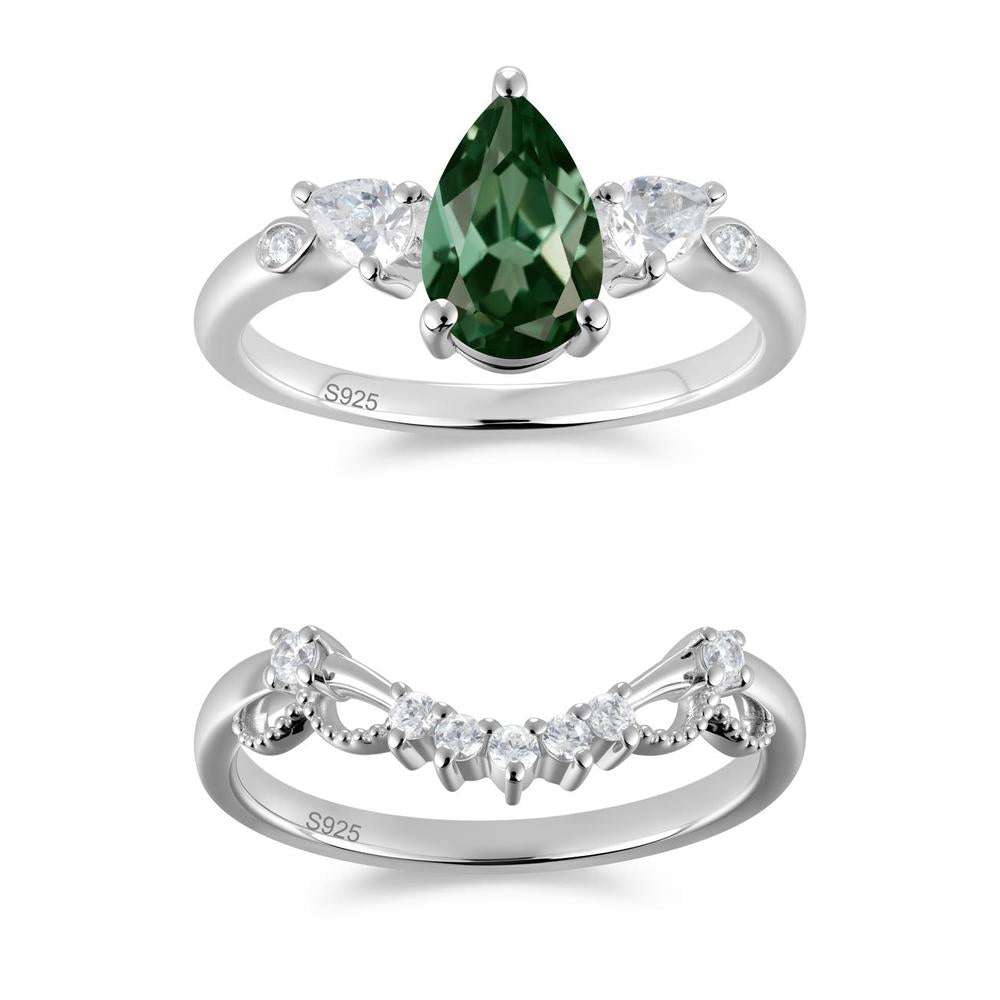 Victorian Milgrain Pear Cut Amethyst Ring Set - LUO Jewelry #gemstone_Green Sapphire