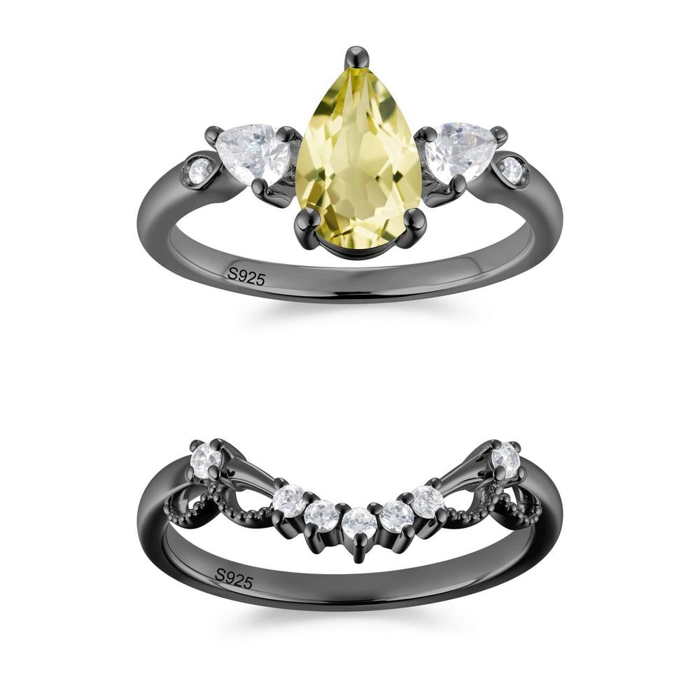 Victorian Milgrain Pear Cut Amethyst Ring Set - LUO Jewelry #gemstone_Lemon Quartz