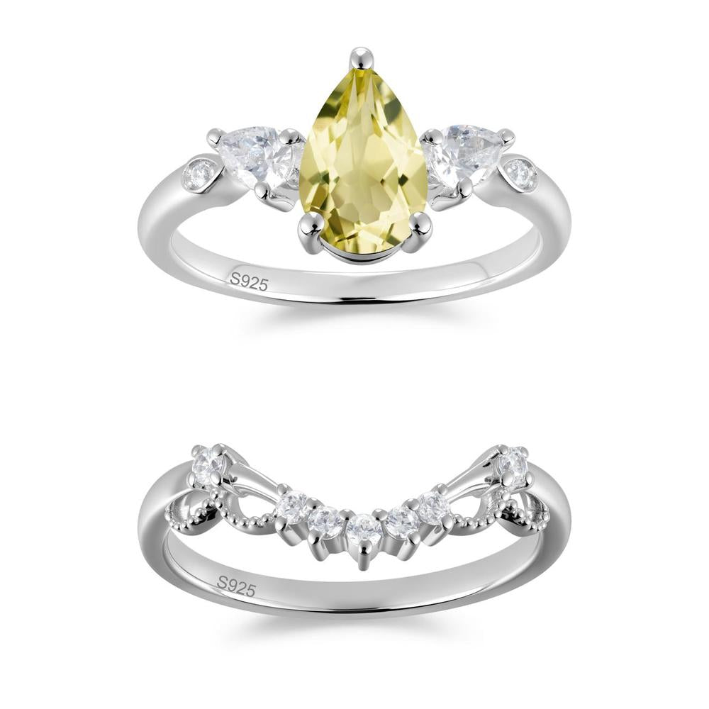 Victorian Milgrain Pear Cut Amethyst Ring Set - LUO Jewelry #gemstone_Lemon Quartz