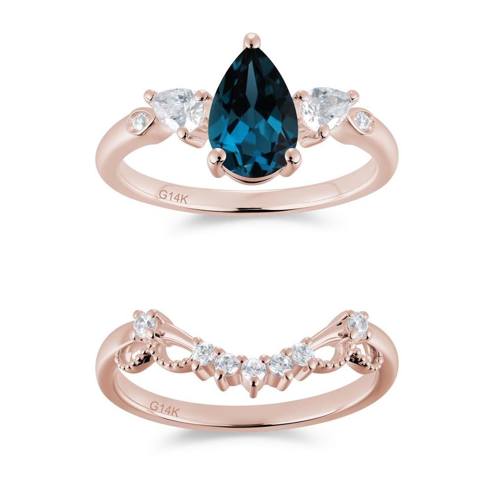 Victorian Milgrain Pear Cut Amethyst Ring Set - LUO Jewelry #gemstone_London Blue Topaz