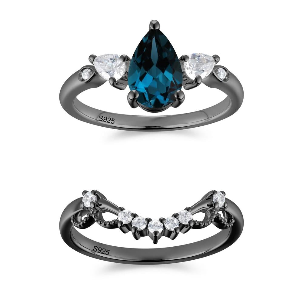 Victorian Milgrain Pear Cut Amethyst Ring Set - LUO Jewelry #gemstone_London Blue Topaz