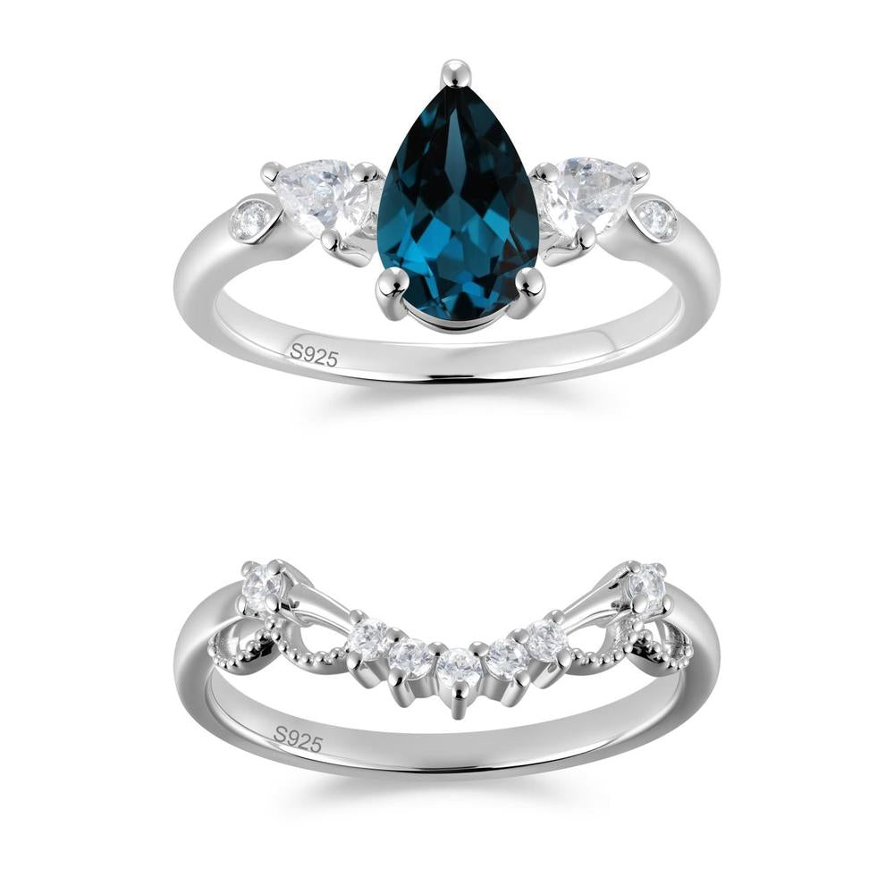 Victorian Milgrain Pear Cut Amethyst Ring Set - LUO Jewelry #gemstone_London Blue Topaz