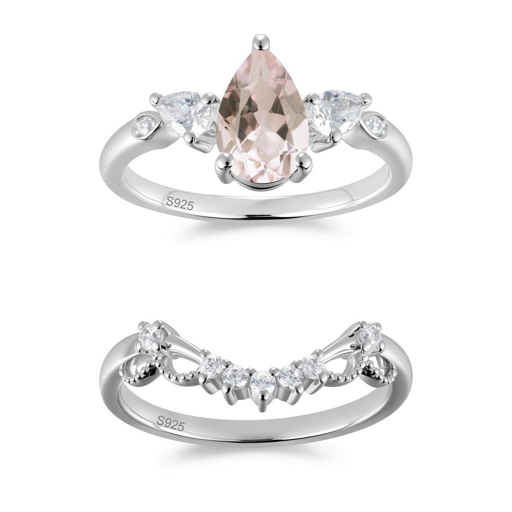 Victorian Milgrain Pear Cut Amethyst Ring Set - LUO Jewelry #gemstone_Morganite