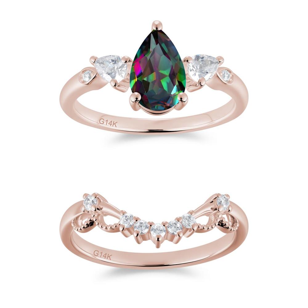 Victorian Milgrain Pear Cut Amethyst Ring Set - LUO Jewelry #gemstone_Mystic Topaz