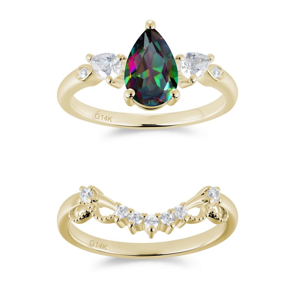 Victorian Milgrain Pear Cut Amethyst Ring Set - LUO Jewelry #gemstone_Mystic Topaz
