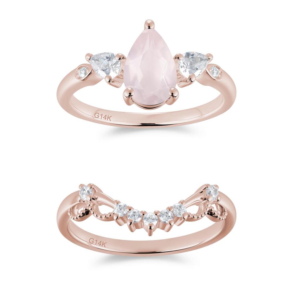 Victorian Milgrain Pear Cut Amethyst Ring Set - LUO Jewelry #gemstone_Rose Quartz