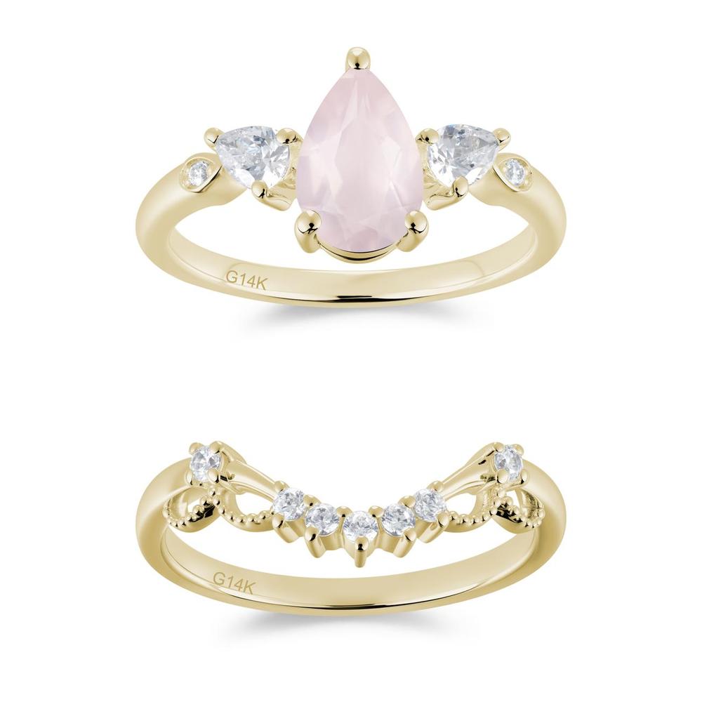 Victorian Milgrain Pear Cut Amethyst Ring Set - LUO Jewelry #gemstone_Rose Quartz