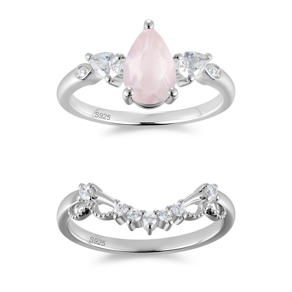 Victorian Milgrain Pear Cut Amethyst Ring Set - LUO Jewelry #gemstone_Rose Quartz