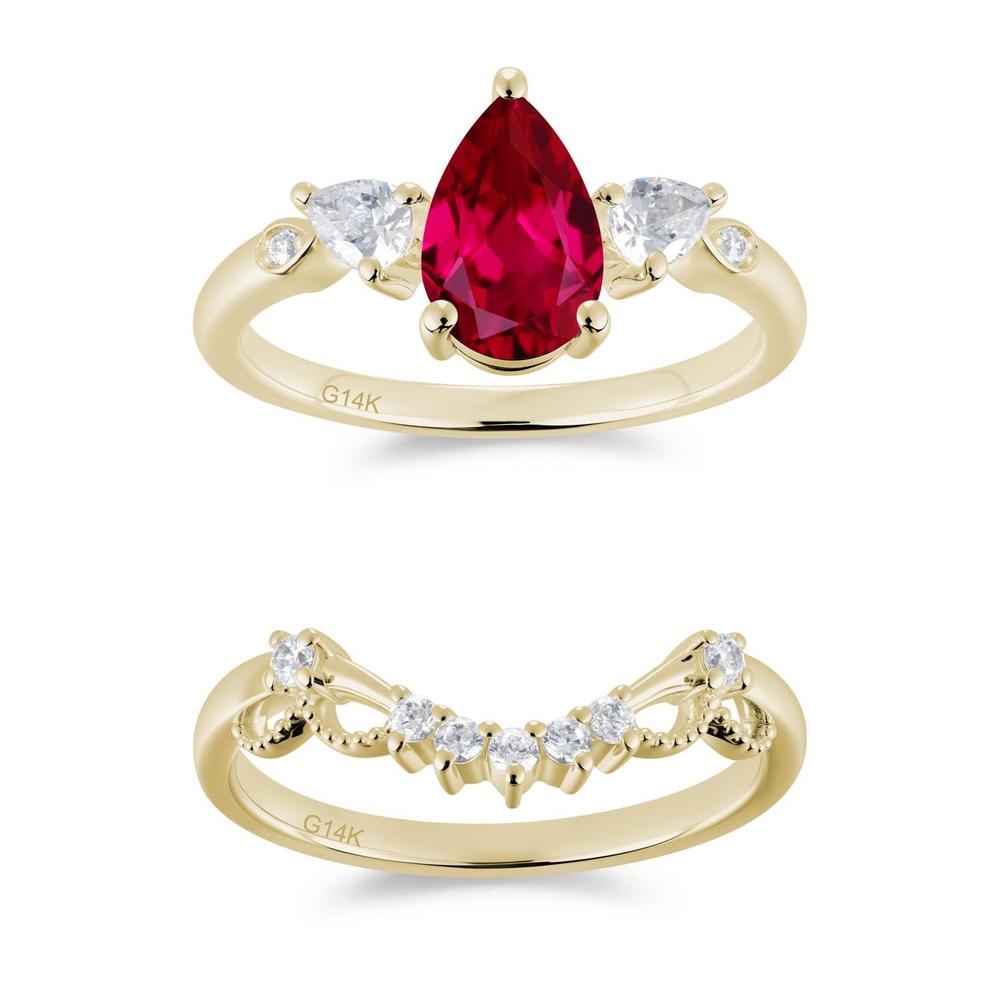 Victorian Milgrain Pear Cut Amethyst Ring Set - LUO Jewelry #gemstone_Ruby