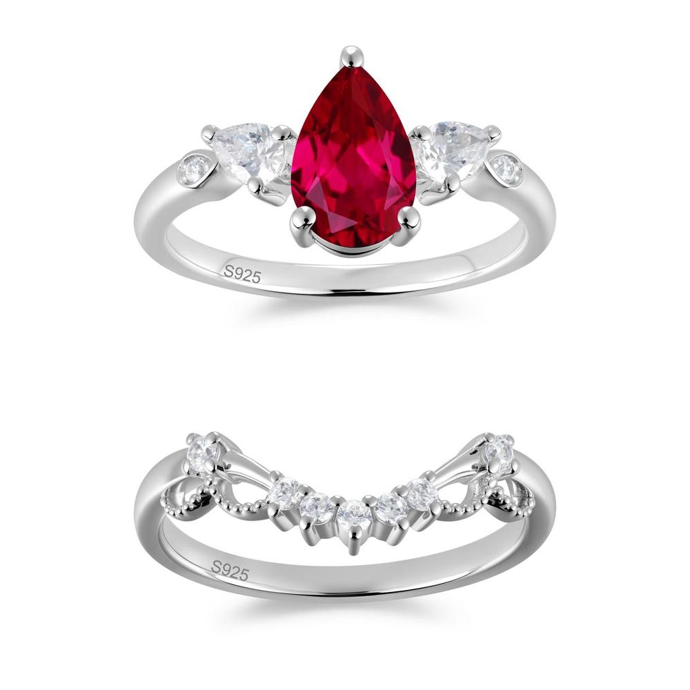 Victorian Milgrain Pear Cut Amethyst Ring Set - LUO Jewelry #gemstone_Ruby