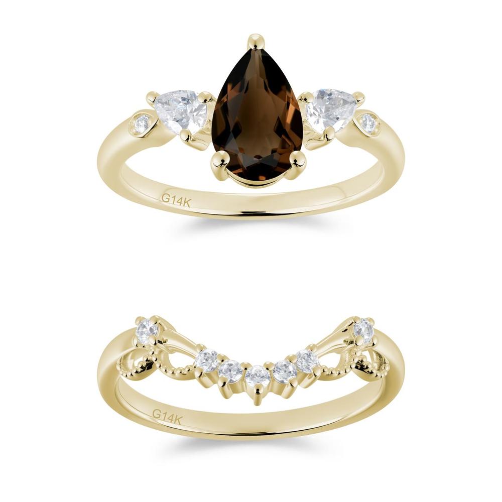 Victorian Milgrain Pear Cut Amethyst Ring Set - LUO Jewelry #gemstone_Smoky Quartz