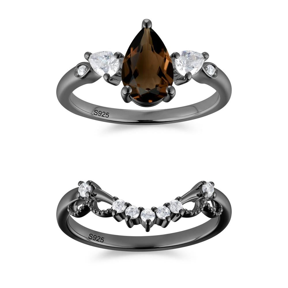 Victorian Milgrain Pear Cut Amethyst Ring Set - LUO Jewelry #gemstone_Smoky Quartz