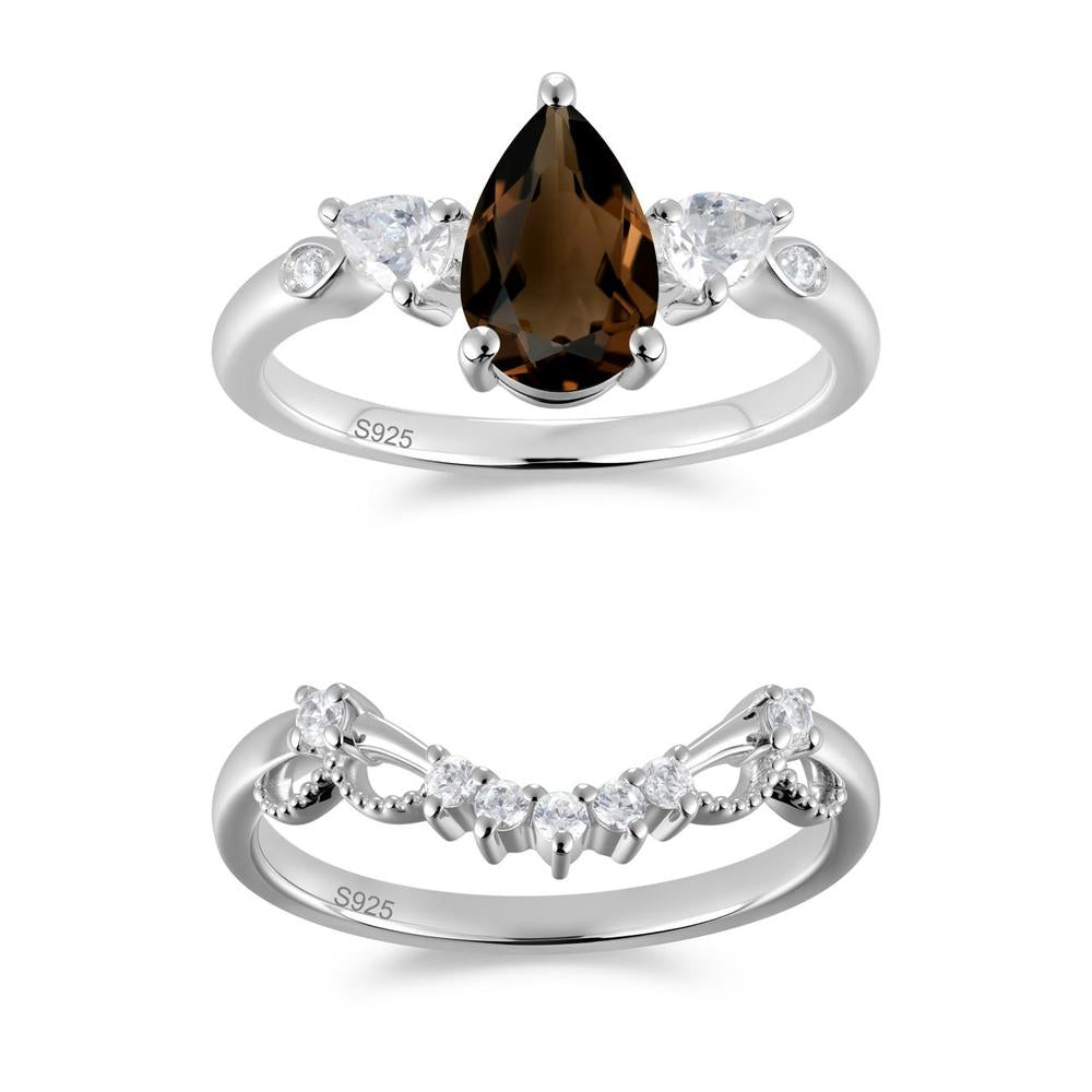 Victorian Milgrain Pear Cut Amethyst Ring Set - LUO Jewelry #gemstone_Smoky Quartz