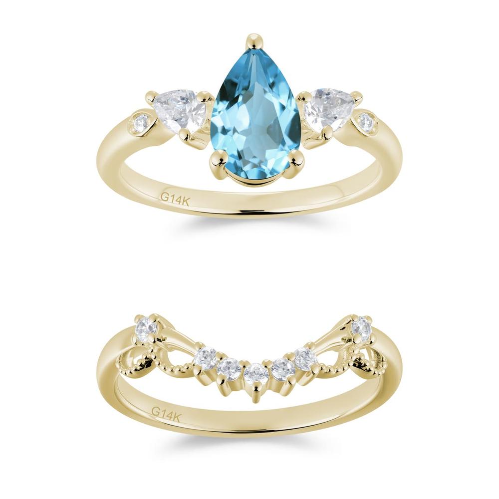 Victorian Milgrain Pear Cut Amethyst Ring Set - LUO Jewelry #gemstone_Swiss Blue Topaz