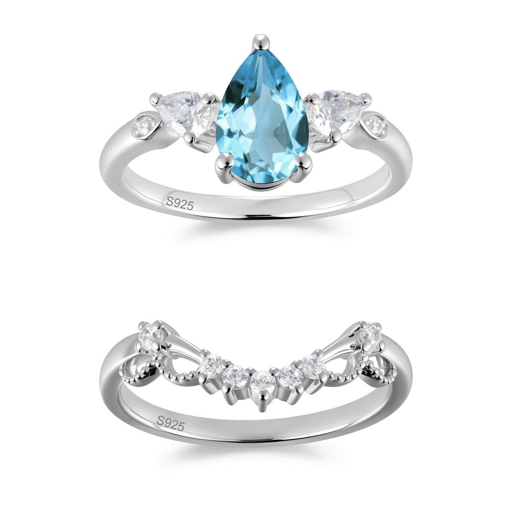 Victorian Milgrain Pear Cut Amethyst Ring Set - LUO Jewelry #gemstone_Swiss Blue Topaz