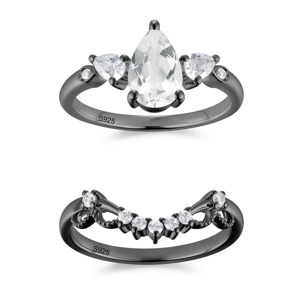Victorian Milgrain Pear Cut Amethyst Ring Set - LUO Jewelry #gemstone_White Topaz