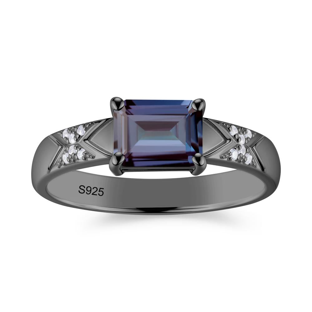 Unisex Emerald Cut Black Spinel Wide Band Ring - LUO Jewelry #gemstone_Alexandrite