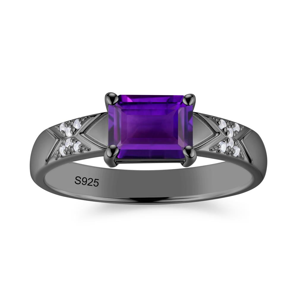 Unisex Emerald Cut Black Spinel Wide Band Ring - LUO Jewelry #gemstone_Amethyst