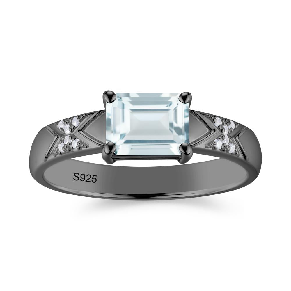 Unisex Emerald Cut Black Spinel Wide Band Ring - LUO Jewelry #gemstone_Aquamarine