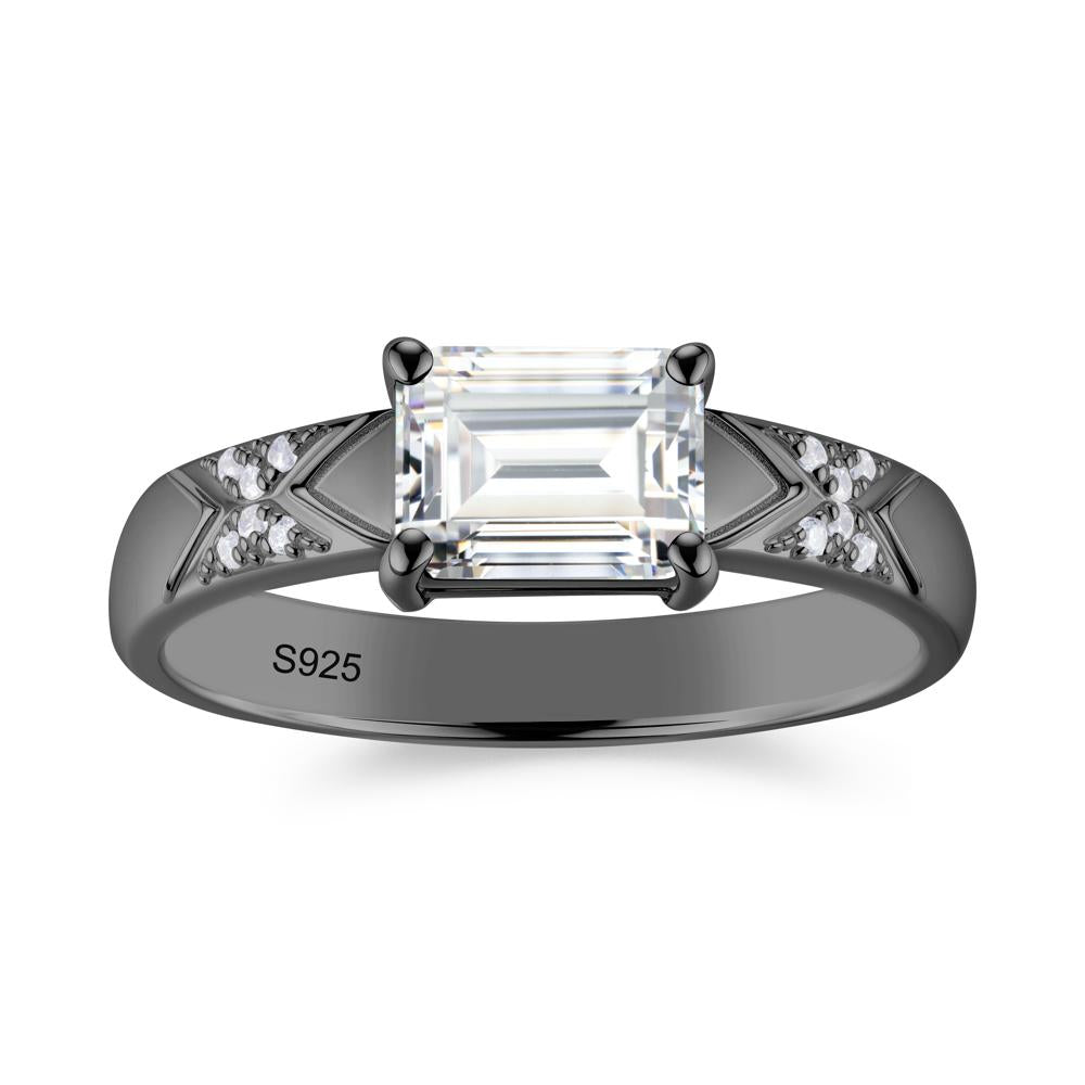 Unisex Emerald Cut Black Spinel Wide Band Ring - LUO Jewelry #gemstone_Cubic Zirconia