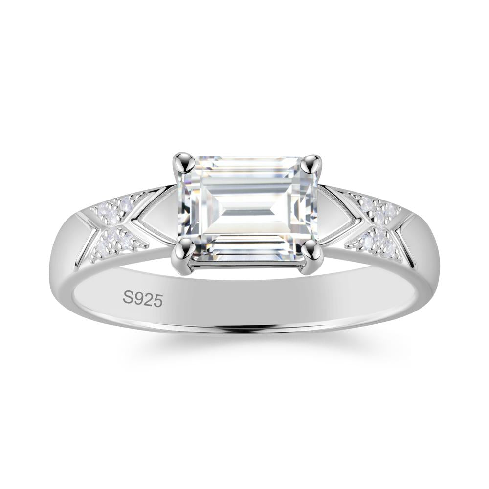 Unisex Emerald Cut Black Spinel Wide Band Ring - LUO Jewelry #gemstone_Cubic Zirconia