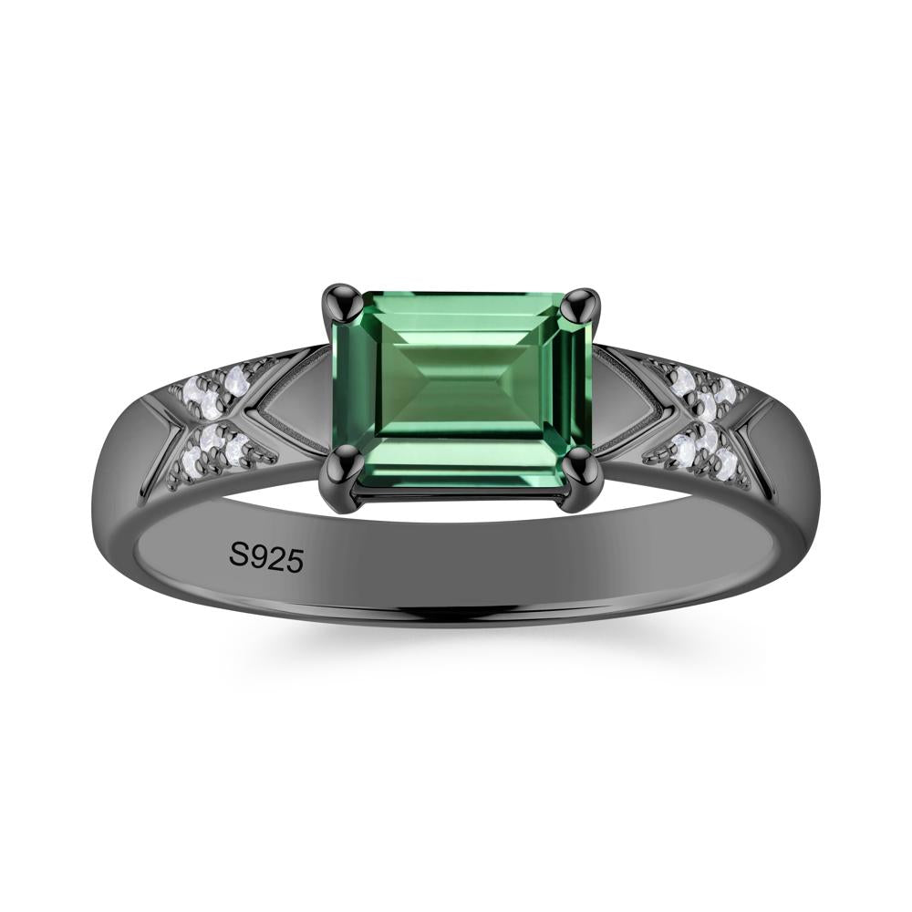 Unisex Emerald Cut Black Spinel Wide Band Ring - LUO Jewelry #gemstone_Green Sapphire