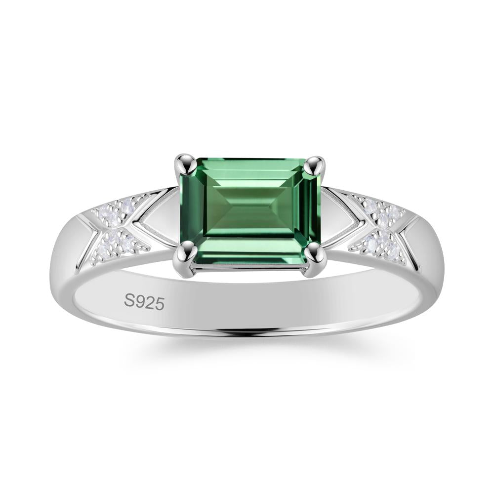 Unisex Emerald Cut Black Spinel Wide Band Ring - LUO Jewelry #gemstone_Green Sapphire