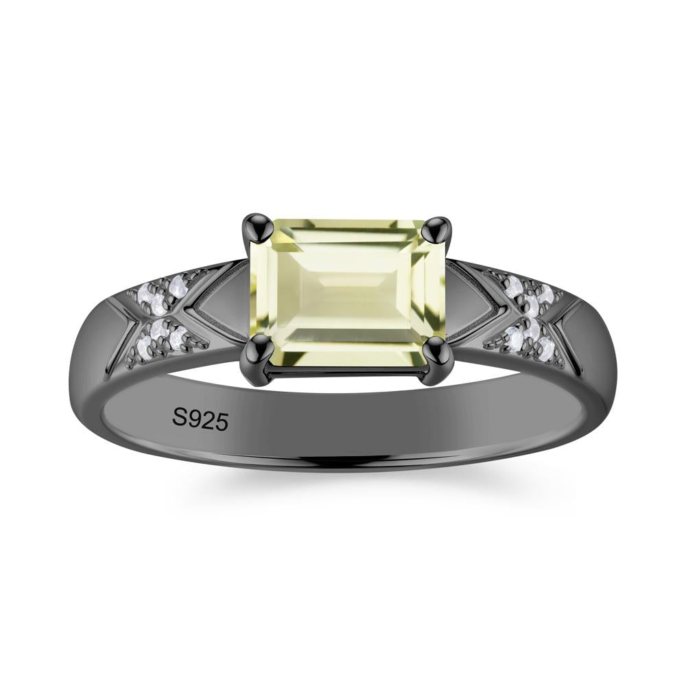 Unisex Emerald Cut Black Spinel Wide Band Ring - LUO Jewelry #gemstone_Lemon Quartz
