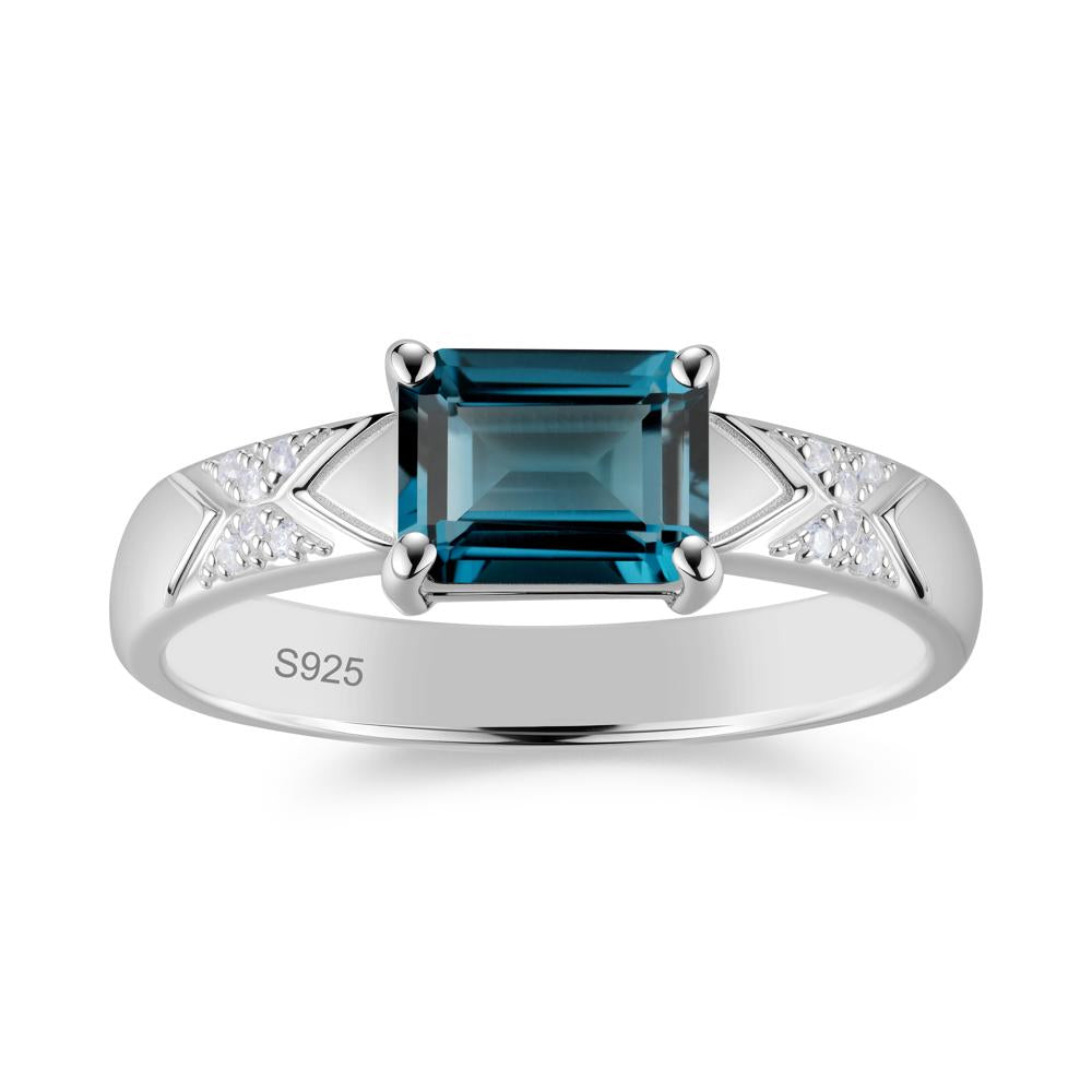 Unisex Emerald Cut Black Spinel Wide Band Ring - LUO Jewelry #gemstone_London Blue Topaz