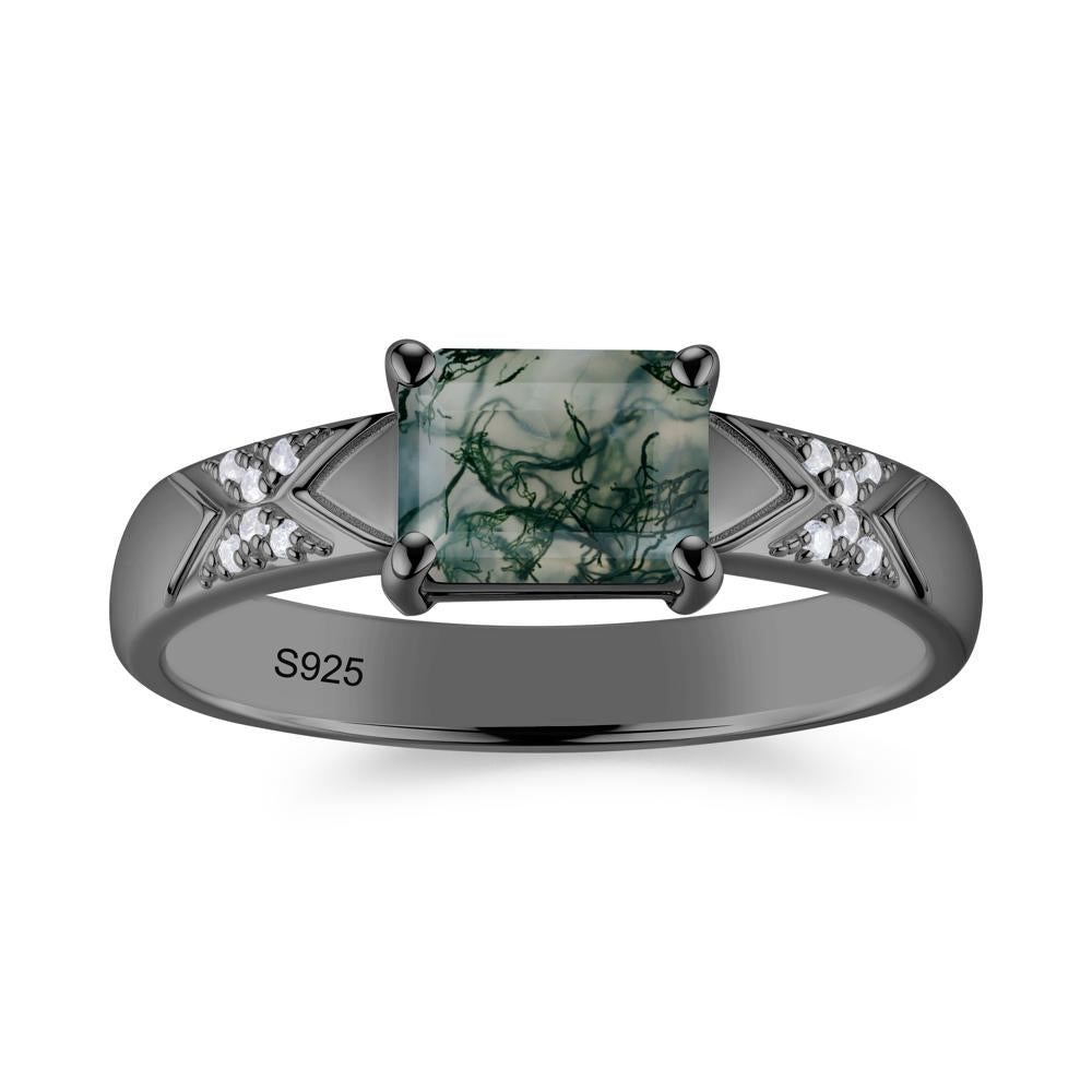 Unisex Emerald Cut Black Spinel Wide Band Ring - LUO Jewelry #gemstone_Moss Agate