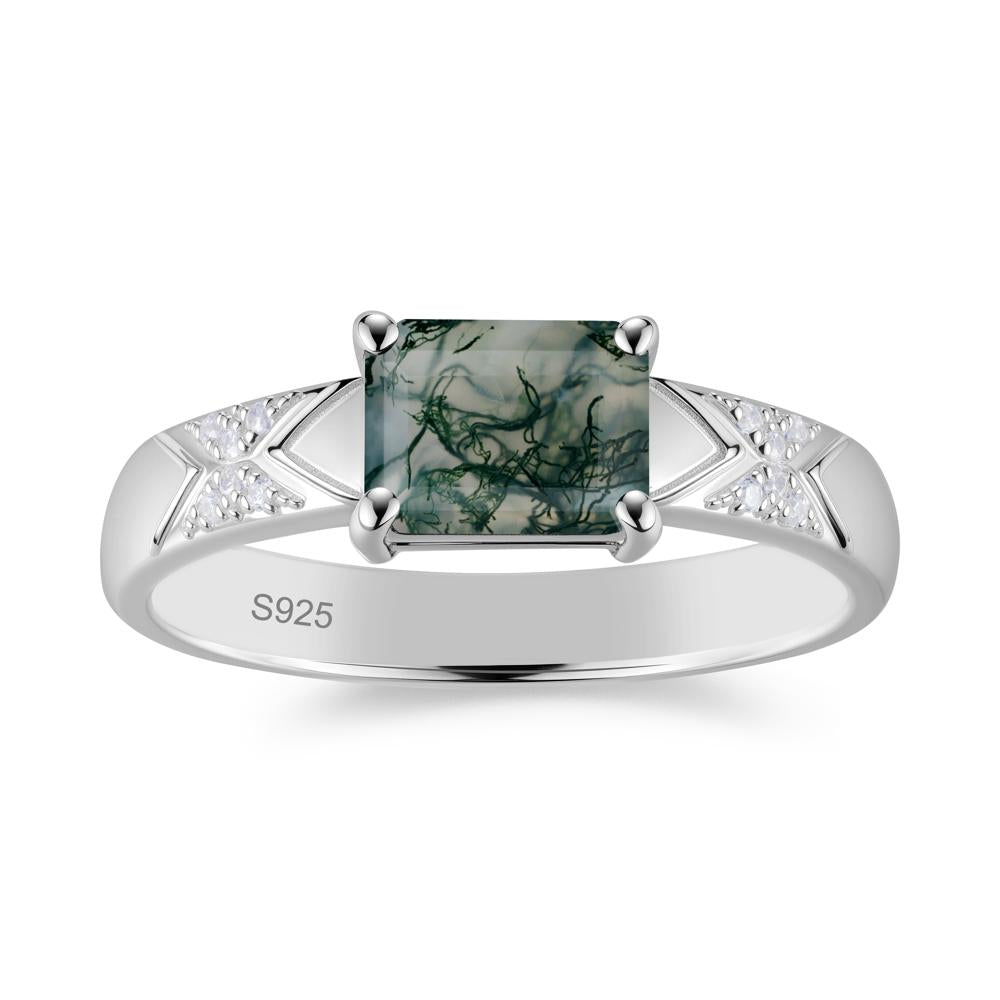Unisex Emerald Cut Black Spinel Wide Band Ring - LUO Jewelry #gemstone_Moss Agate