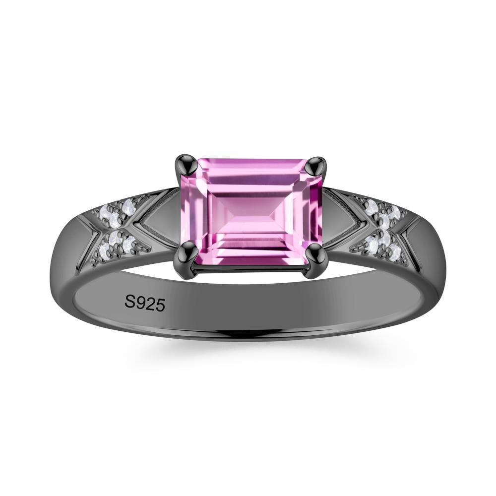 Unisex Emerald Cut Black Spinel Wide Band Ring - LUO Jewelry #gemstone_Pink Sapphire