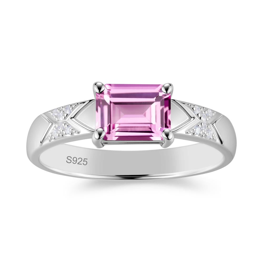 Unisex Emerald Cut Black Spinel Wide Band Ring - LUO Jewelry #gemstone_Pink Sapphire