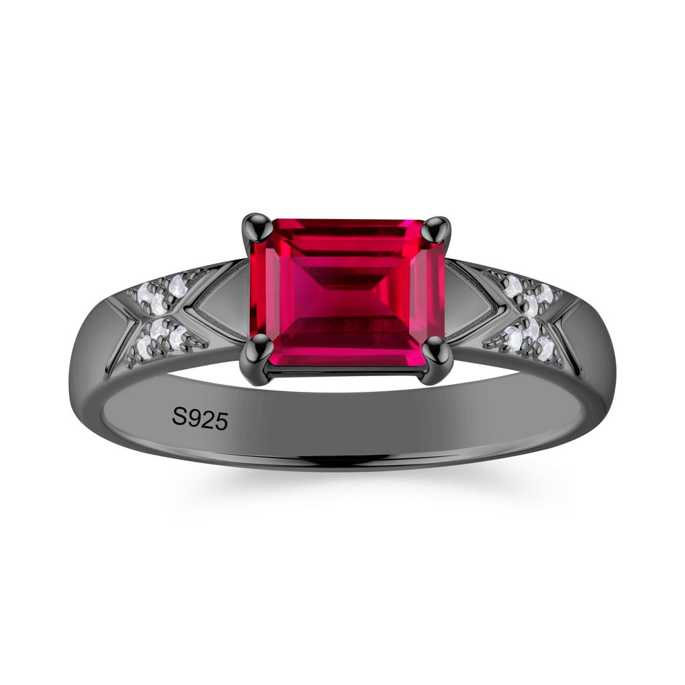 Unisex Emerald Cut Black Spinel Wide Band Ring - LUO Jewelry #gemstone_Ruby