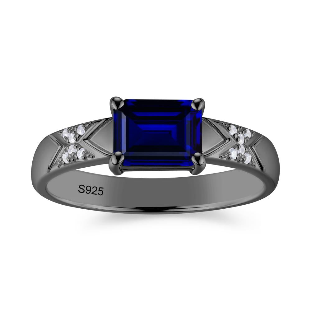 Unisex Emerald Cut Black Spinel Wide Band Ring - LUO Jewelry #gemstone_Sapphire