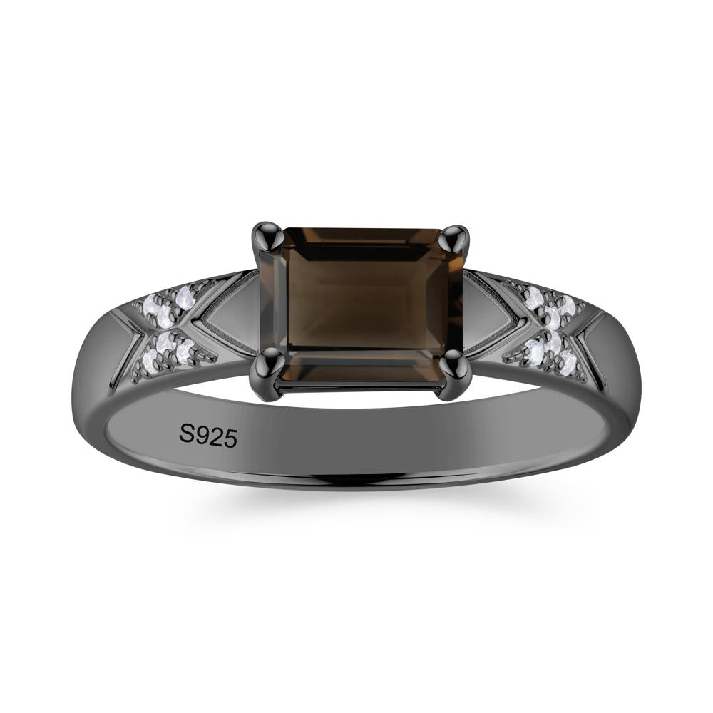 Unisex Emerald Cut Black Spinel Wide Band Ring - LUO Jewelry #gemstone_Smoky Quartz