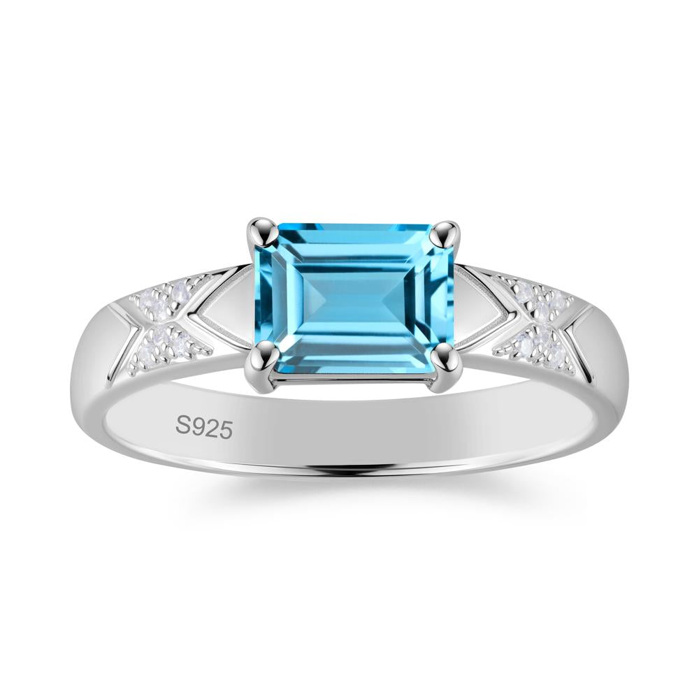 Unisex Emerald Cut Black Spinel Wide Band Ring - LUO Jewelry #gemstone_Swiss Blue Topaz