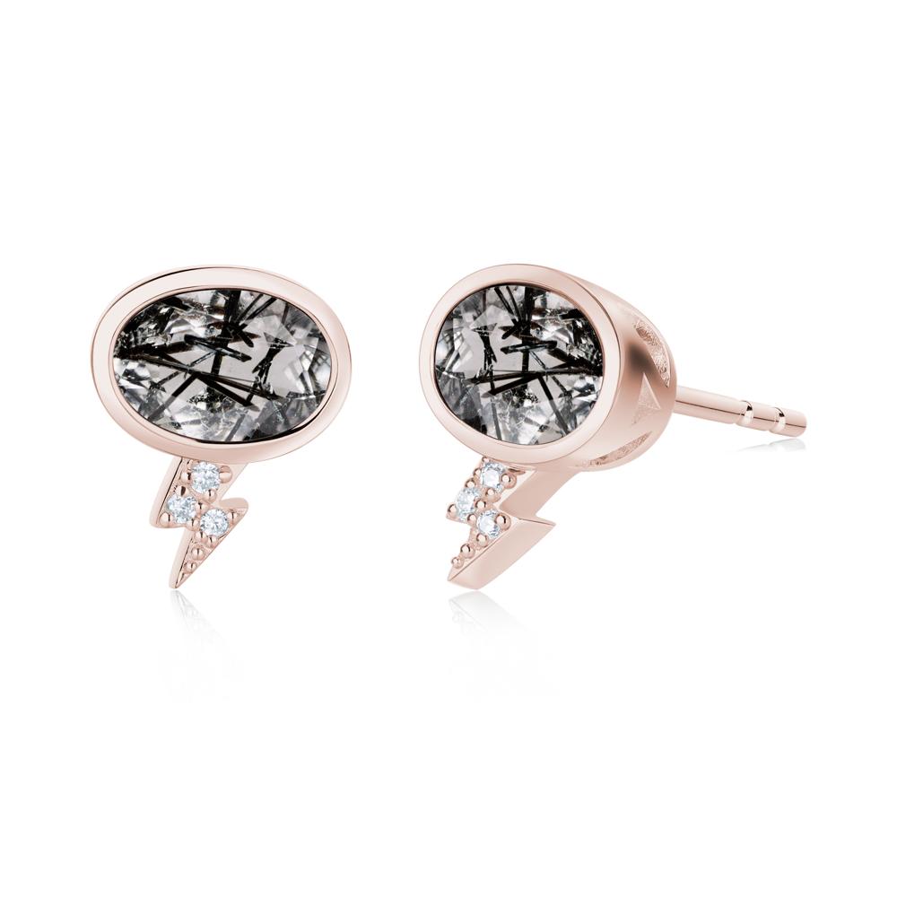 Lightning Oval Cut Garnet Stud Earrings - LUO Jewelry #gemstone_Black Rutilated Quartz